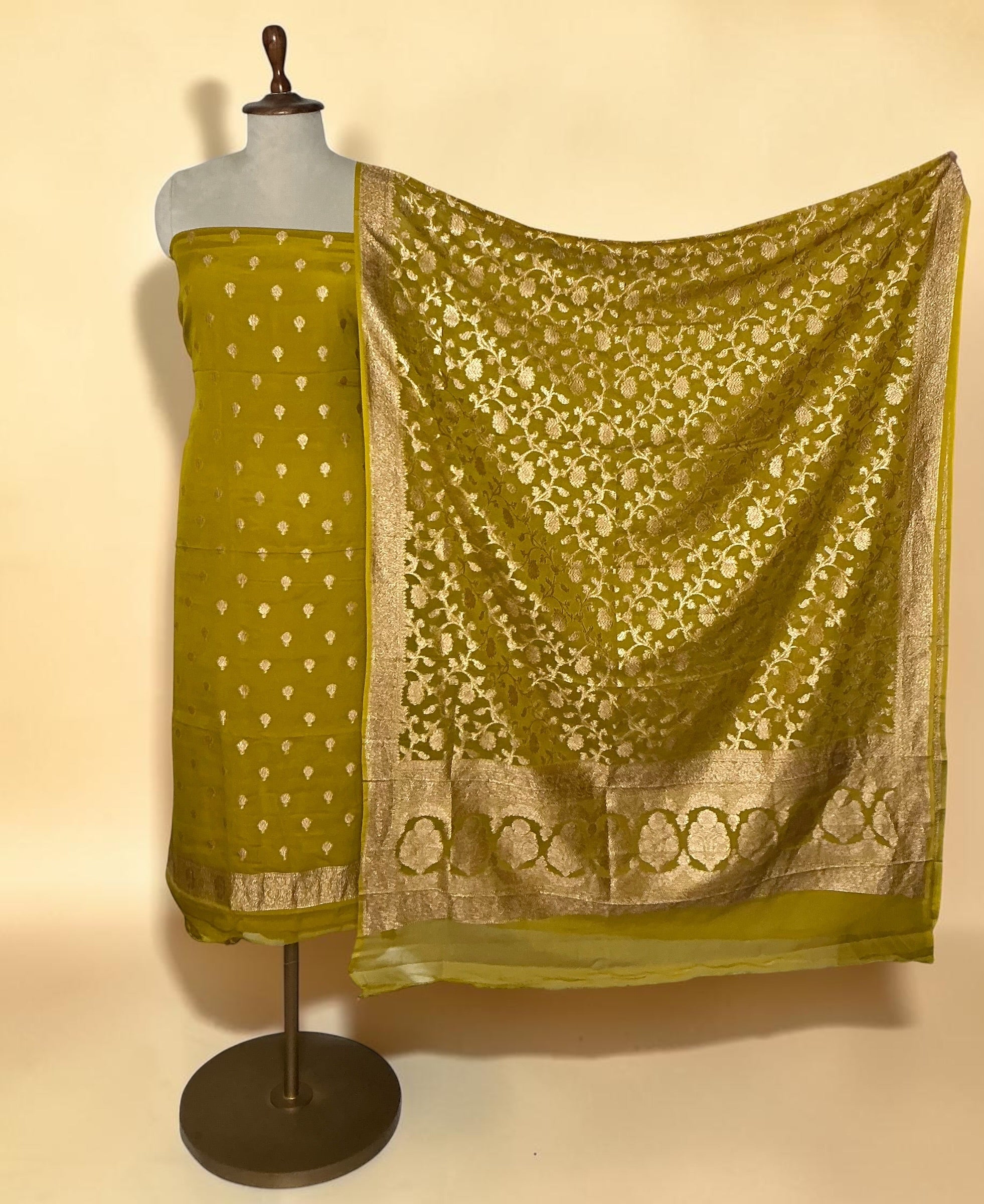 Pure khaddi georgette unstitched suit - MUSTARD