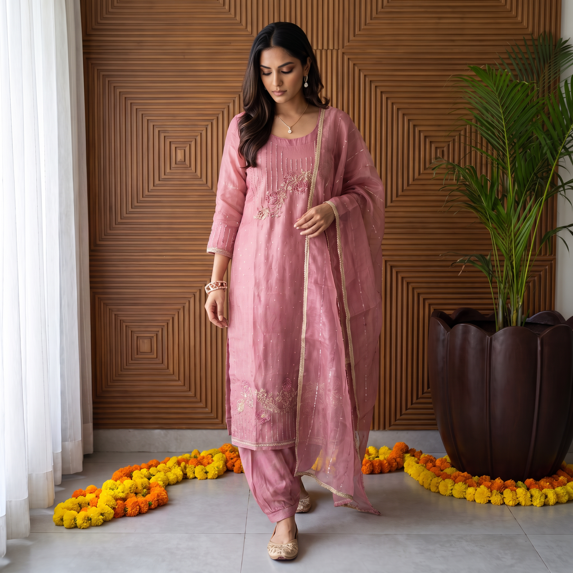 CRUSH TISSUE SUIT WITH DELICATE WORK (UNSTITCHED)