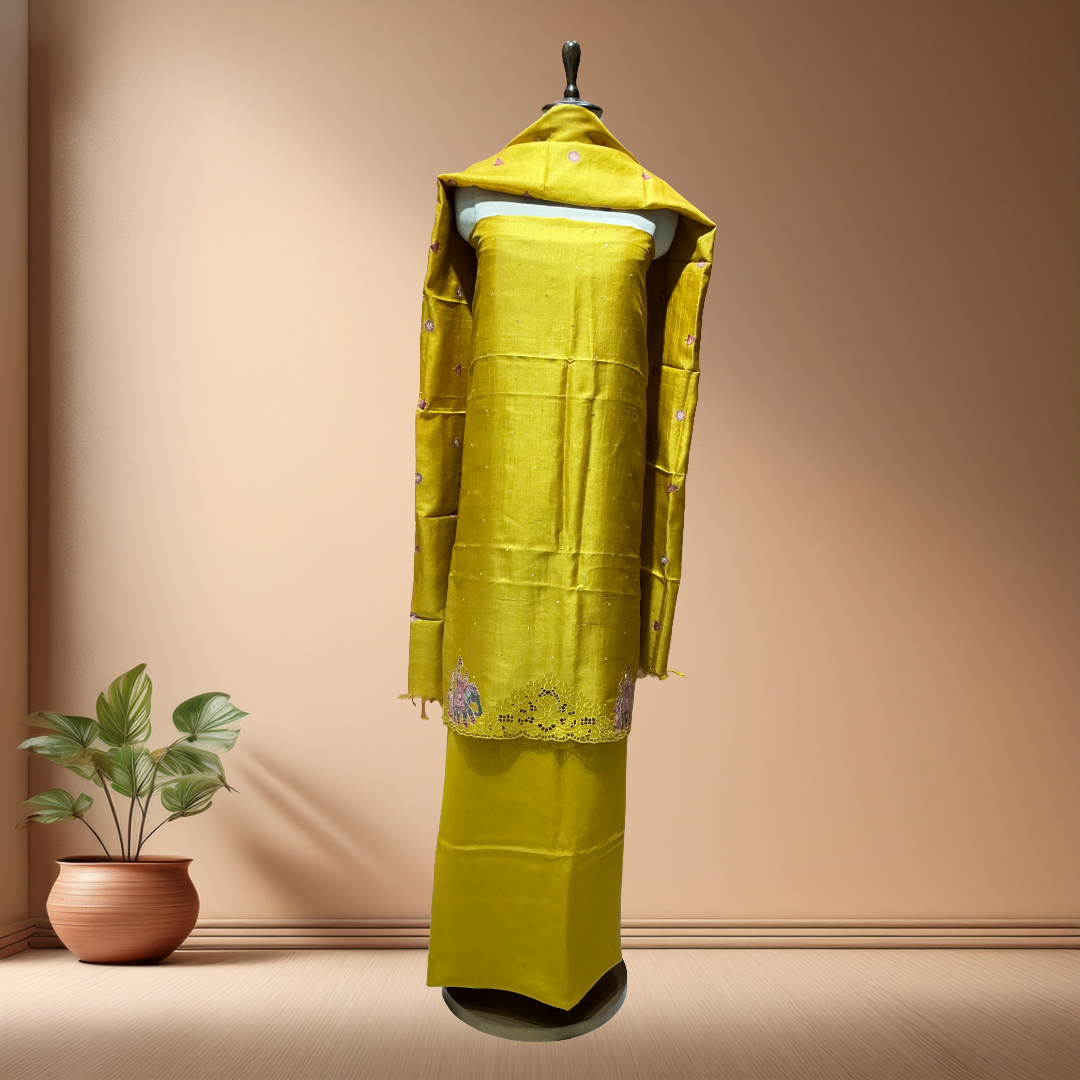 Pure Desi Tusser Suit With Cutwork