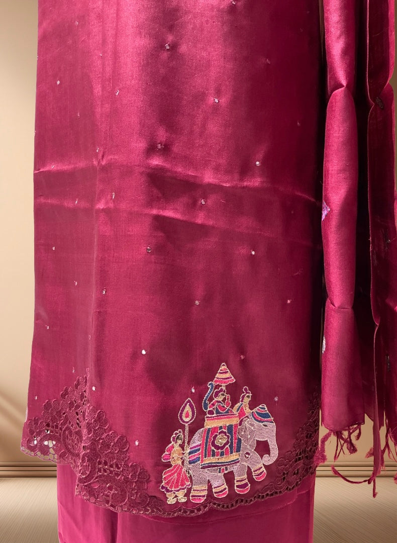 Pure Desi Tusser Suit With Cutwork