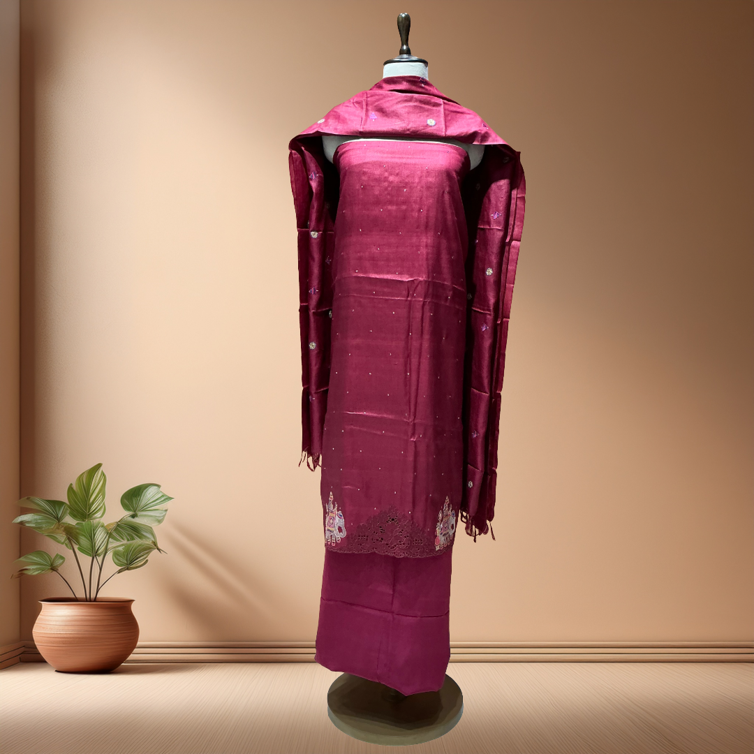 Pure Desi Tusser Suit With Cutwork