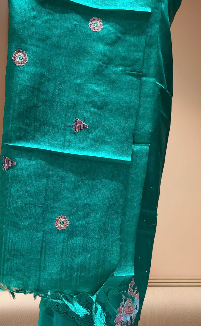 Pure Desi Tusser Suit With Cutwork