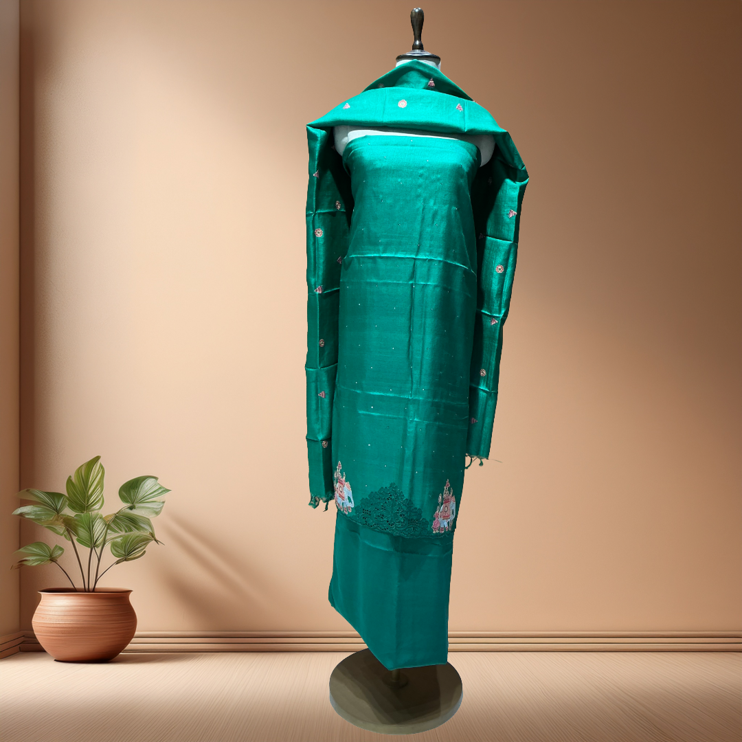 Pure Desi Tusser Suit With Cutwork