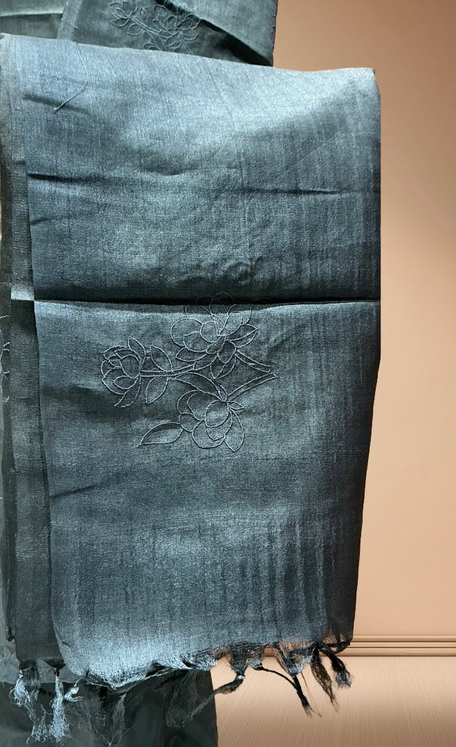 PURE DESI TUSSER SUIT WITH THREAD EMBROIDERY