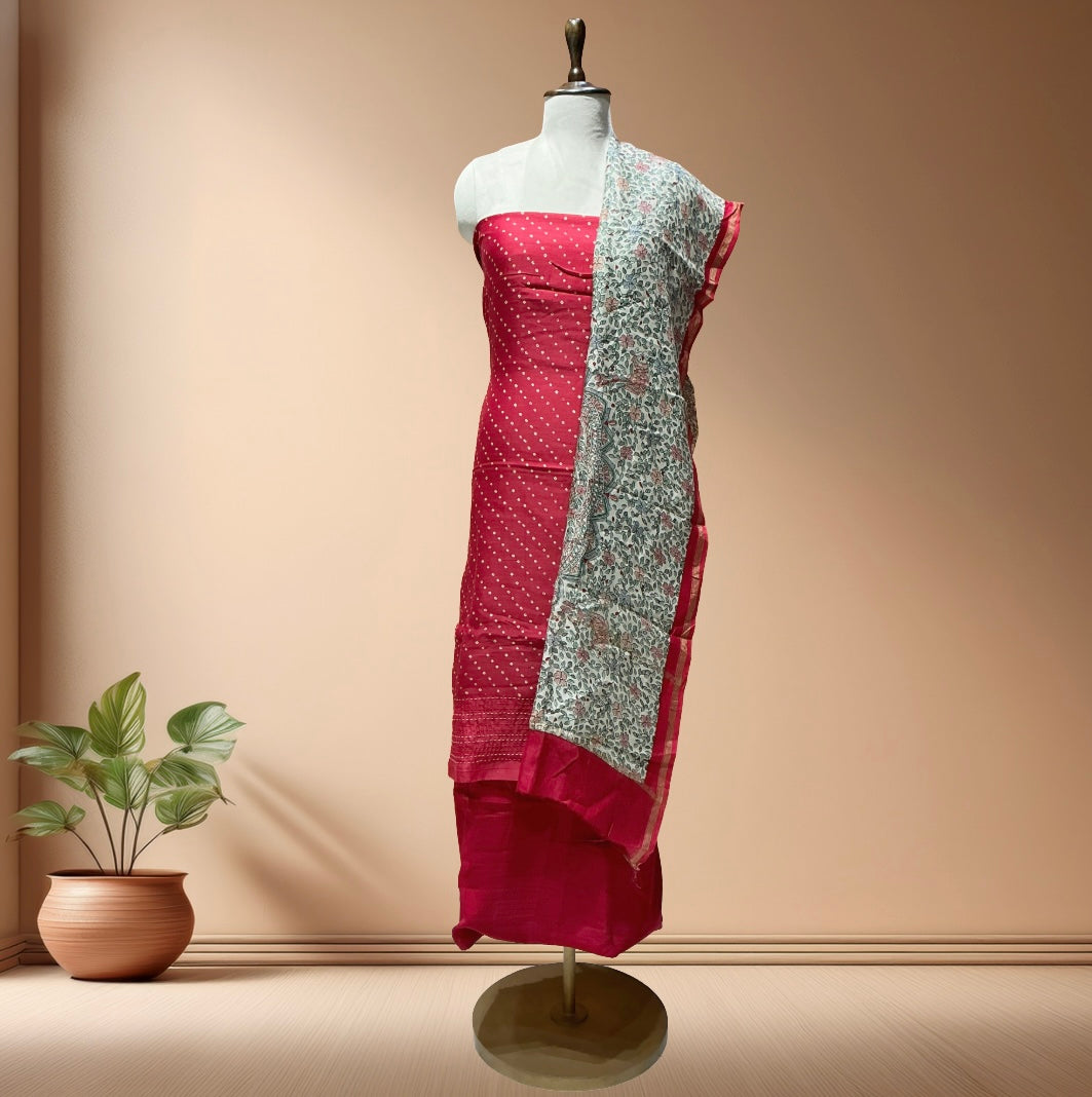 Maheshwari silk suit with kantha work