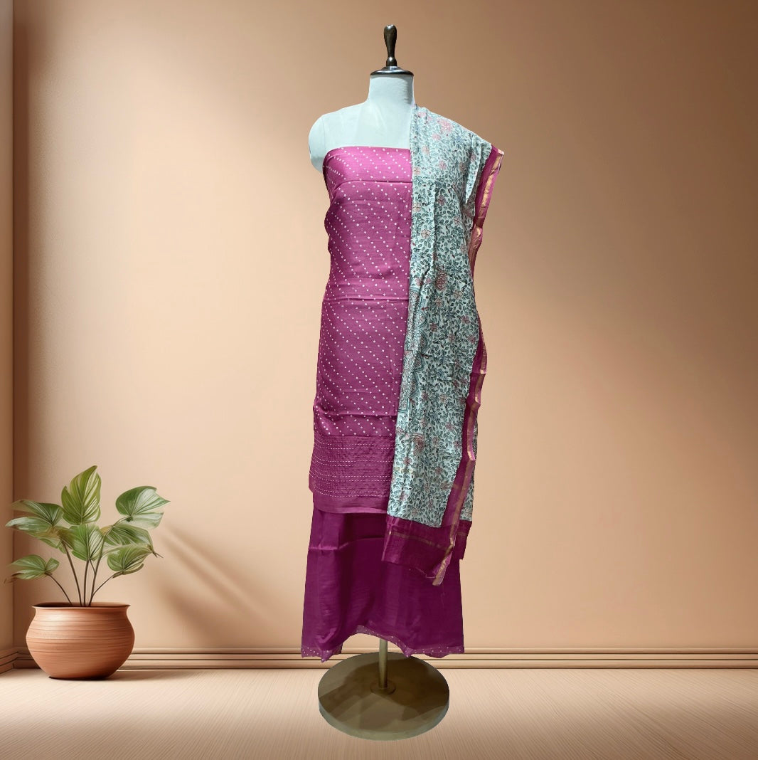 Maheshwari silk suit with kantha work