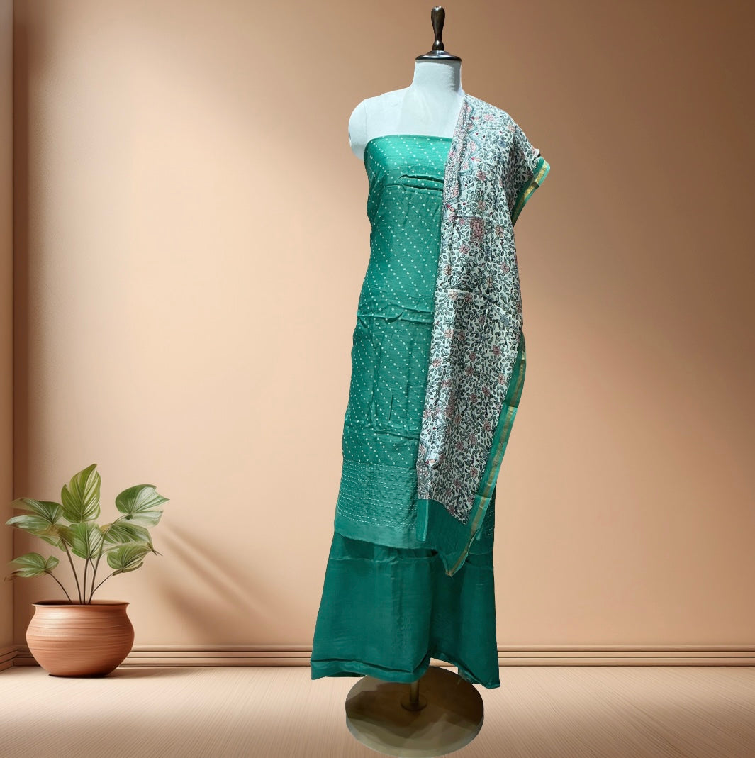 Maheshwari silk suit with kantha work
