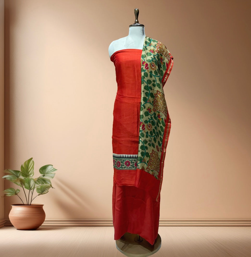 Maheshwari Silk Suit with Kalamkari Dupatta