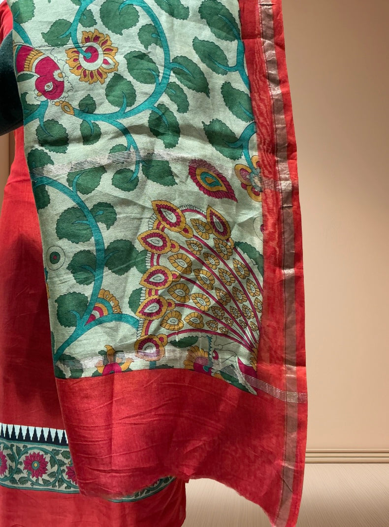 Maheshwari Silk Suit with Kalamkari Dupatta