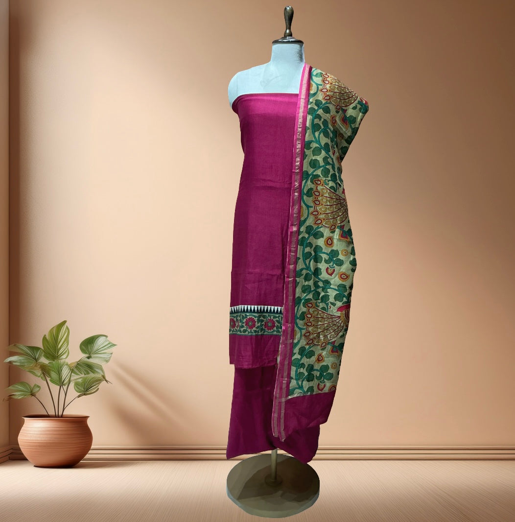 Maheshwari Silk Suit with Kalamkari Dupatta