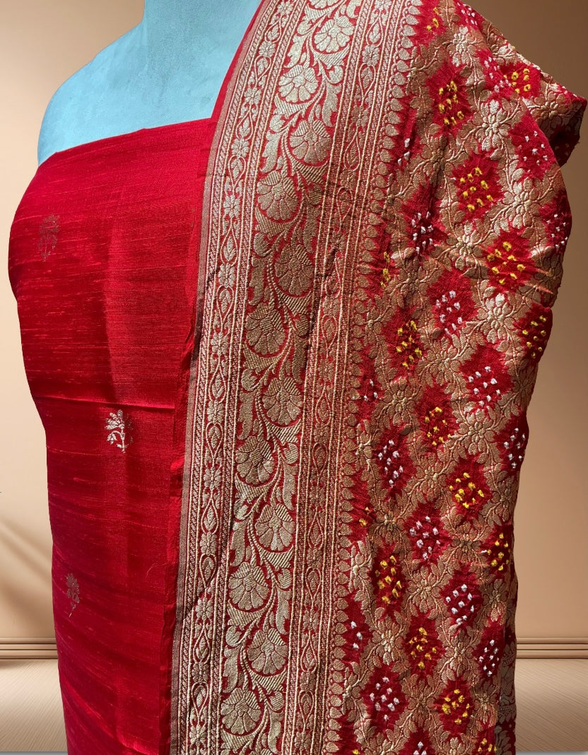 Pure Raw Silk Suit With Bandhani Dupatta