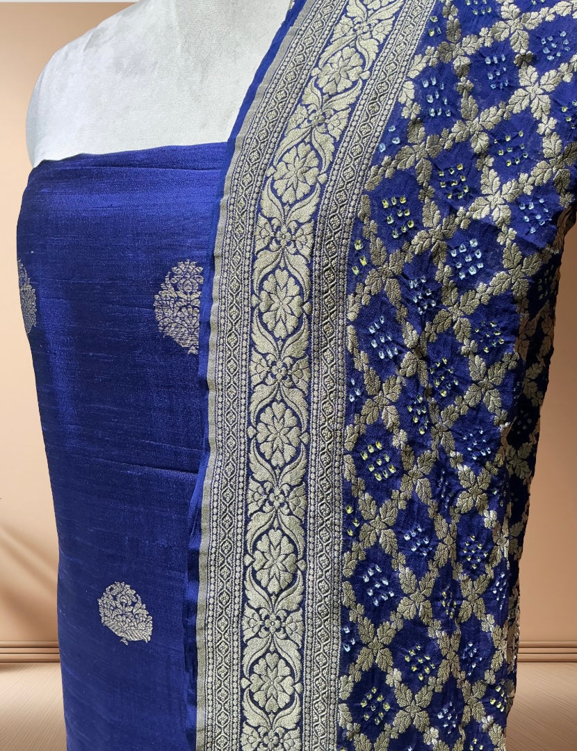 Pure Raw Silk Suit  With Bandhani Dupatta