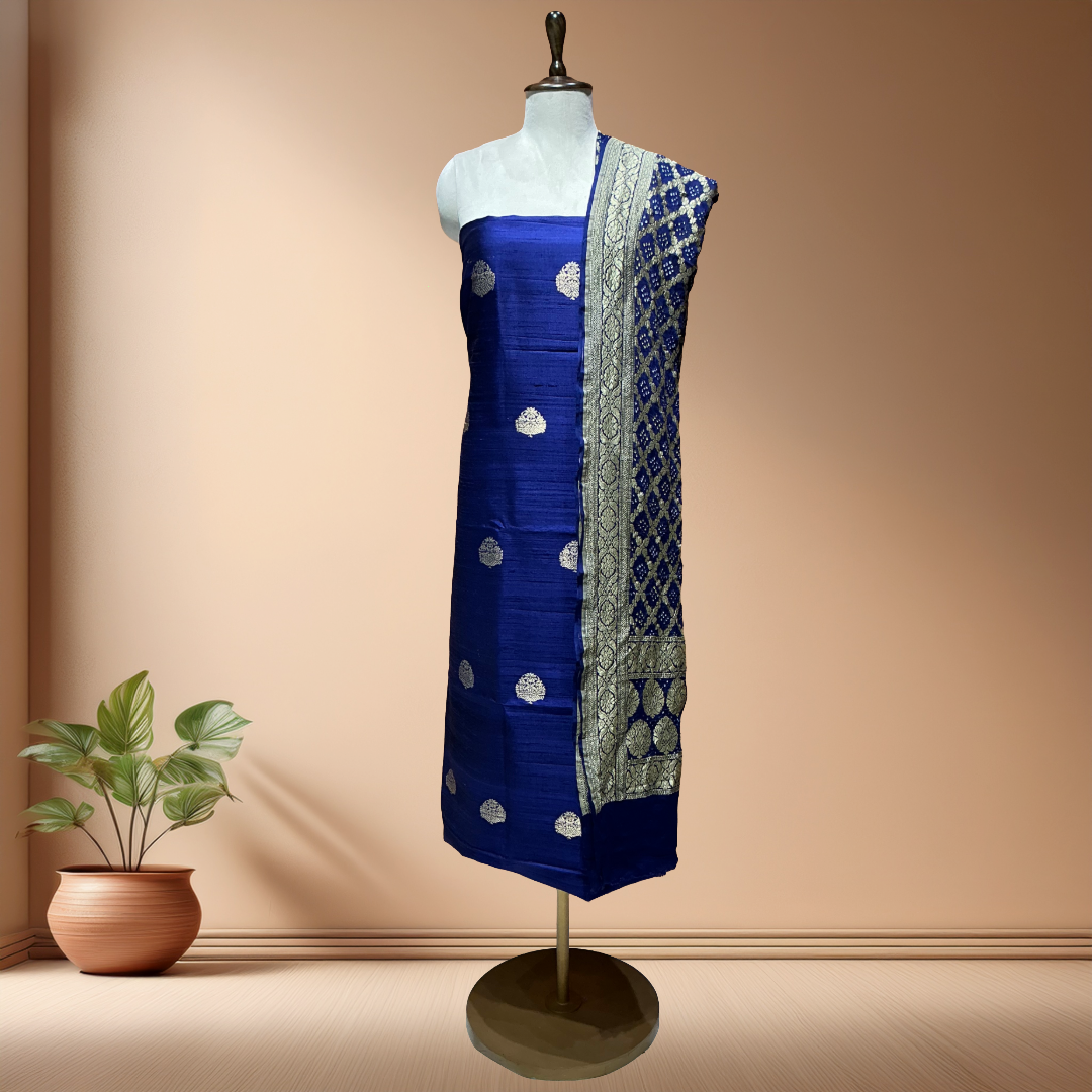 Pure Raw Silk Suit  With Bandhani Dupatta