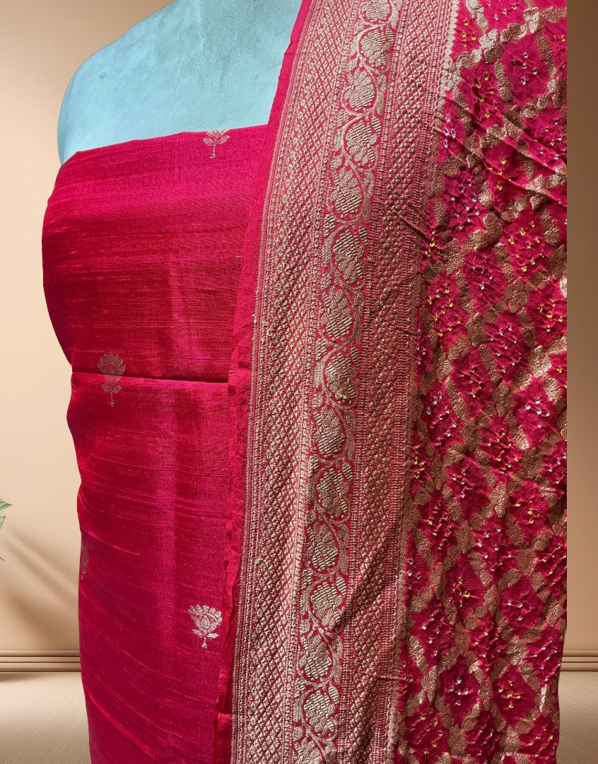Pure Raw Silk Suit  With Bandhani Dupatta
