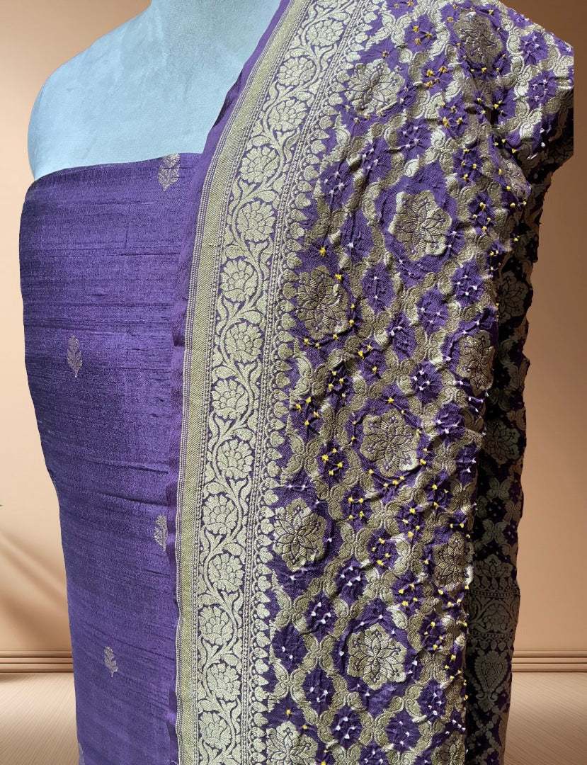 Pure Raw Silk Suit  With Bandhani Dupatta