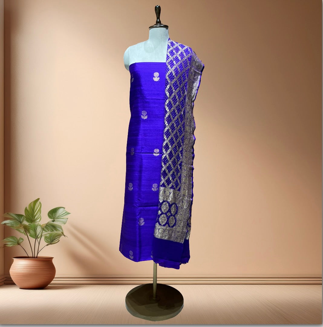 Pure Raw Silk Suit  With Bandhani Dupatta