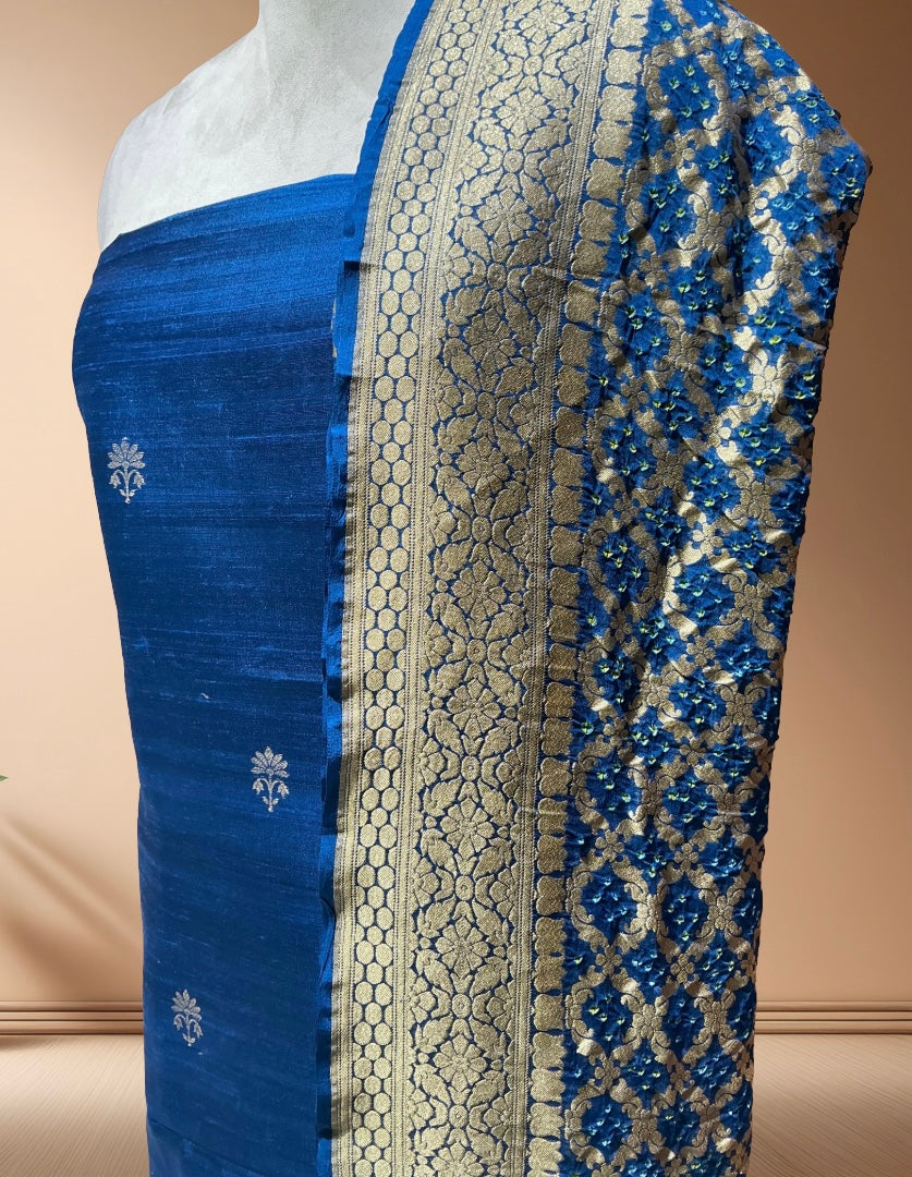 Pure Raw Silk Suit  With Bandhani Dupatta