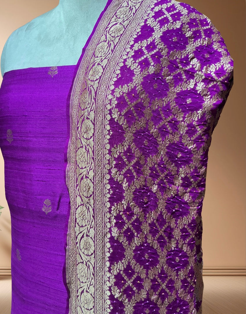 Pure Raw Silk Suit  With Bandhani Dupatta