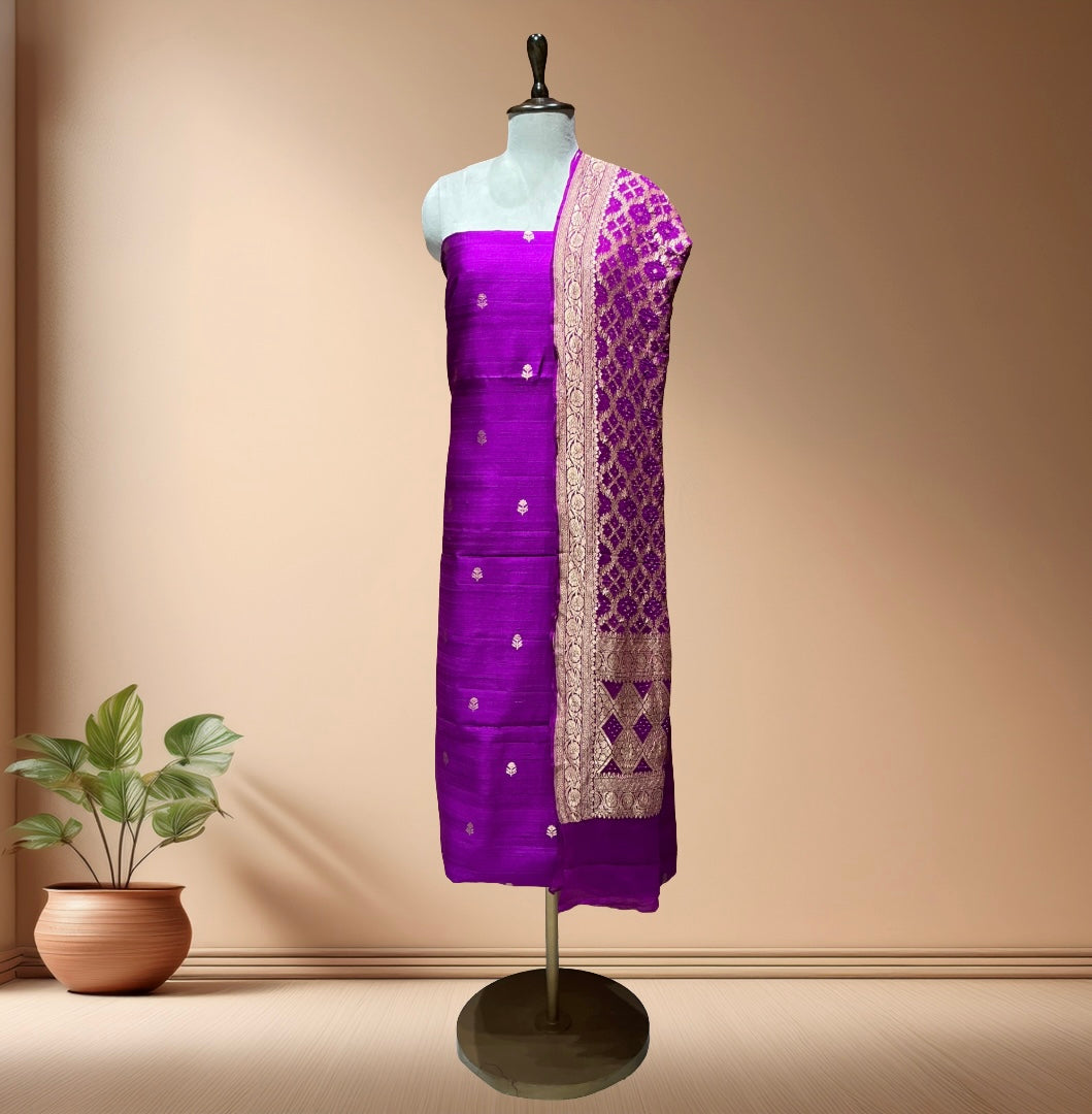 Pure Raw Silk Suit  With Bandhani Dupatta
