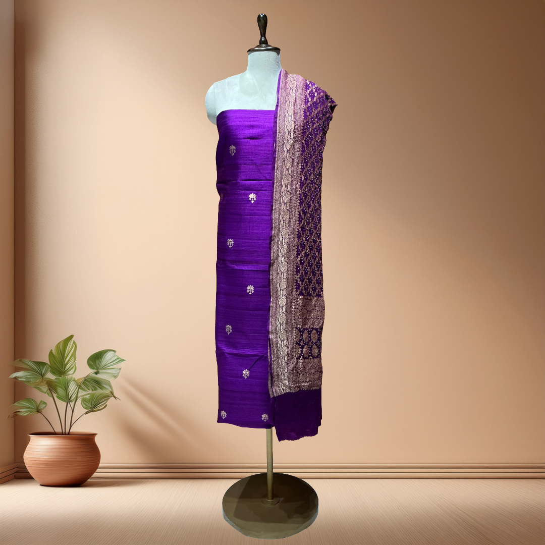 Pure Raw Silk Suit  With Bandhani Dupatta