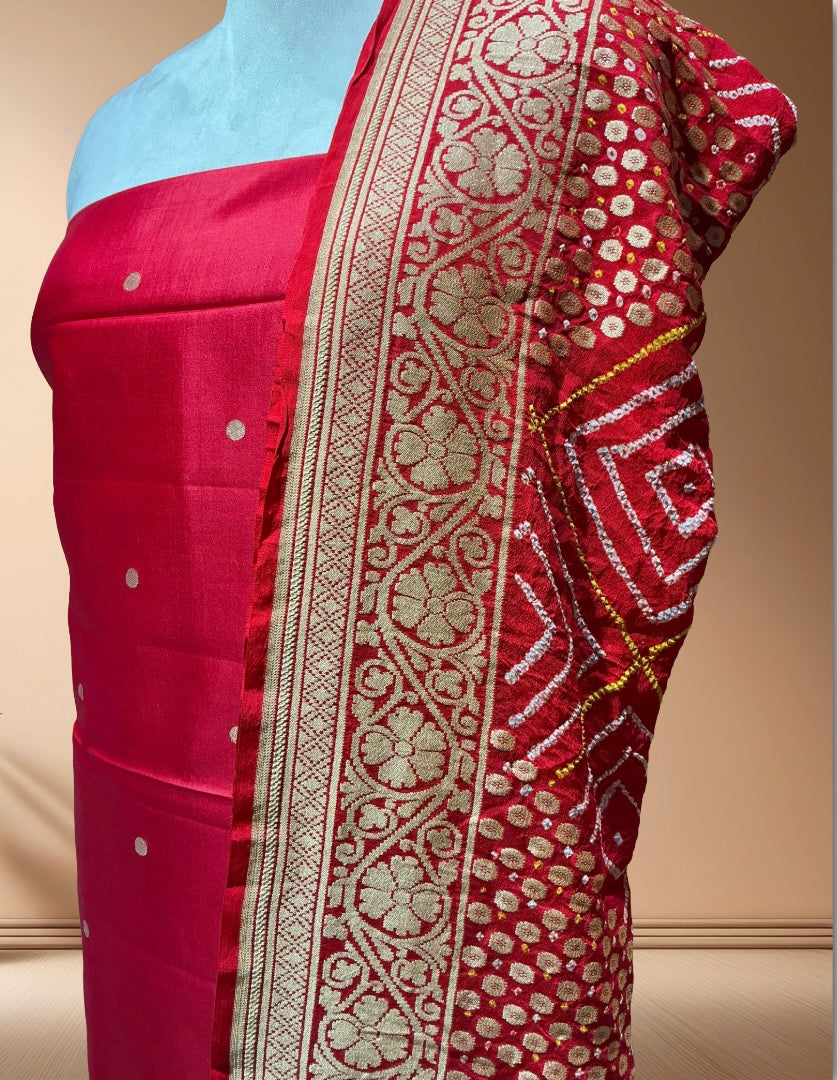 Pure katan Silk Suit  With Bandhani Dupatta