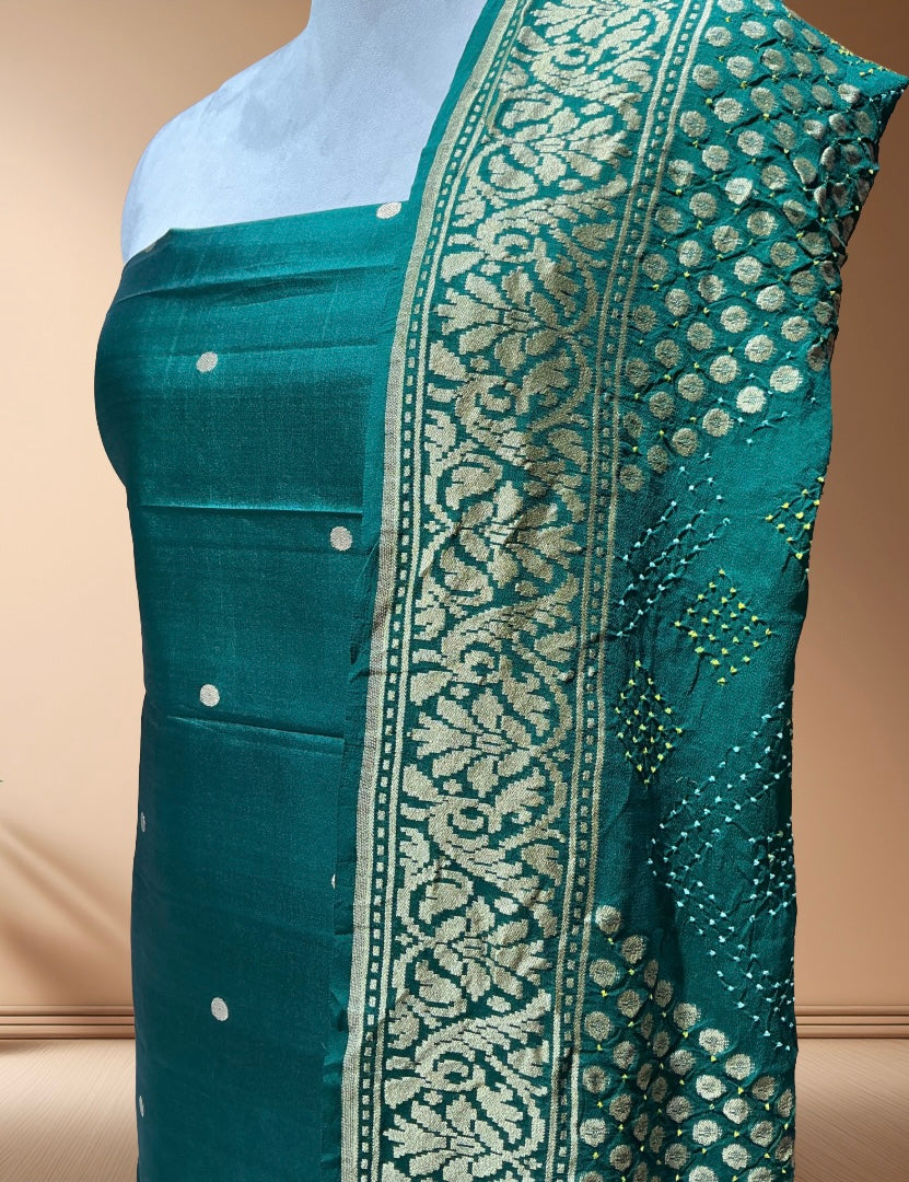Pure katan Silk Suit  With Bandhani Dupatta
