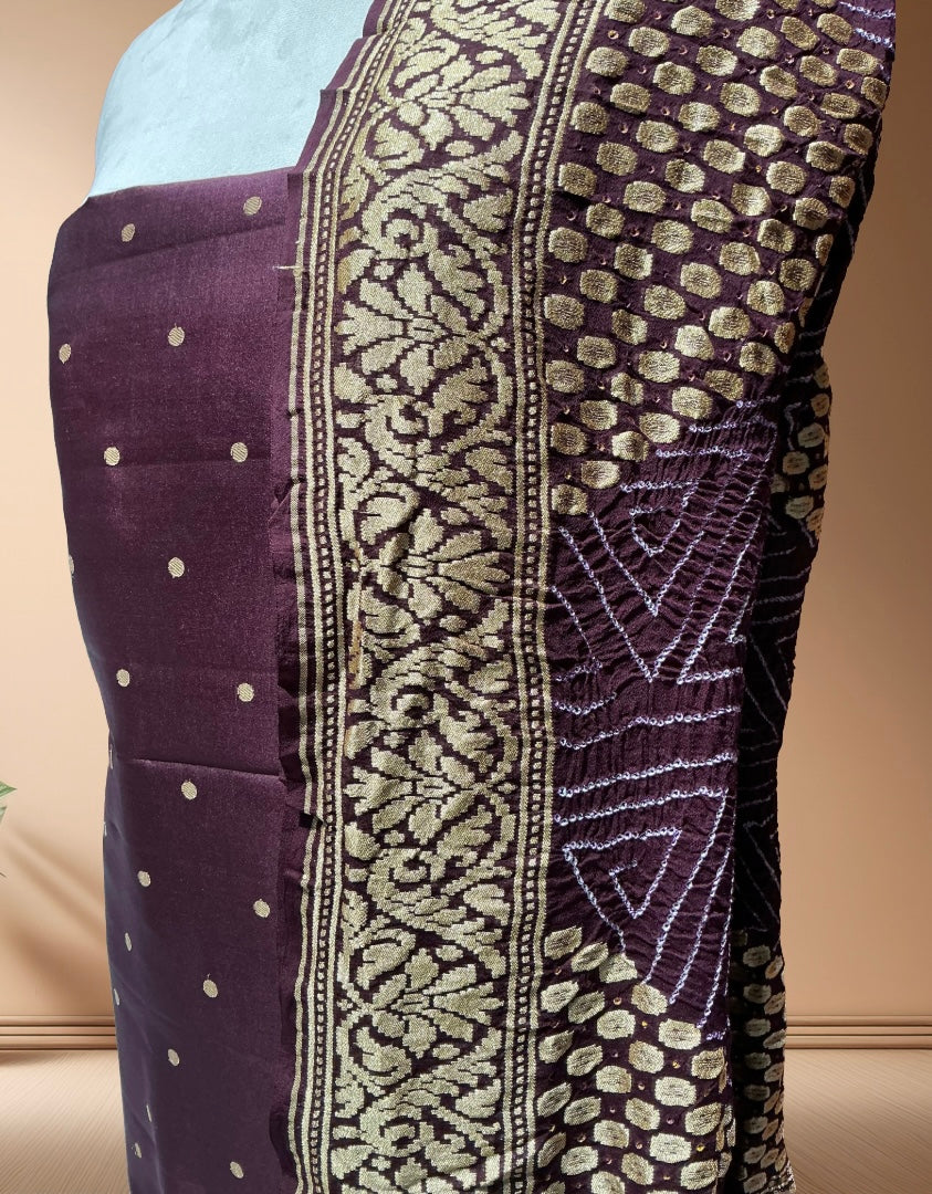 Pure katan Silk Suit  With Bandhani Dupatta
