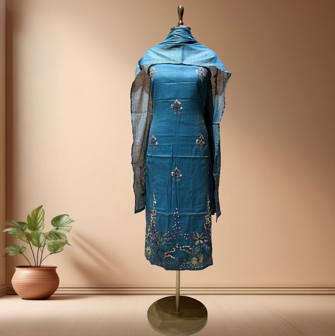 Chanderi Silk Suit With Kantha Work