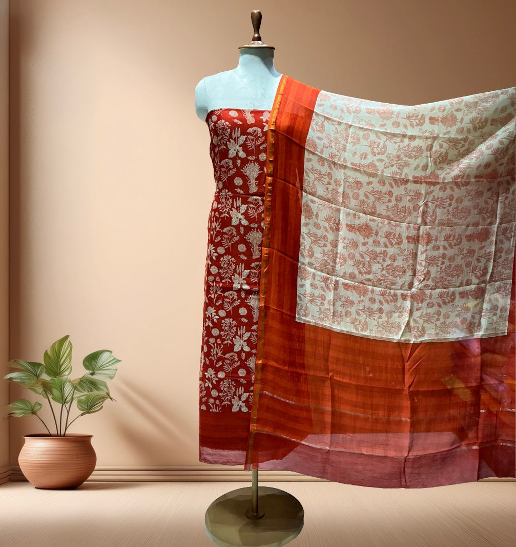 MAHESHWARI SILK SUIT  WITH FLOWER PRINTING