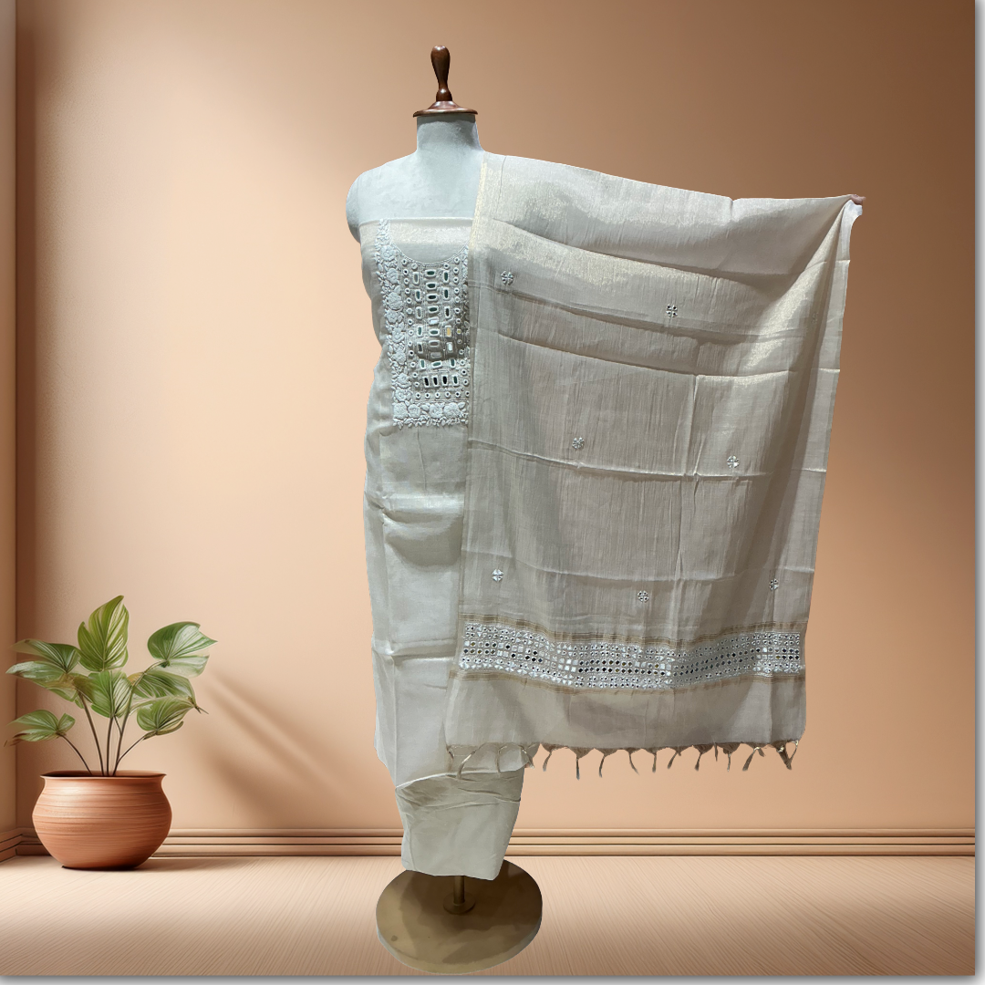 CHANDERI TISSUE  SUIT WITH MIRROR WORK