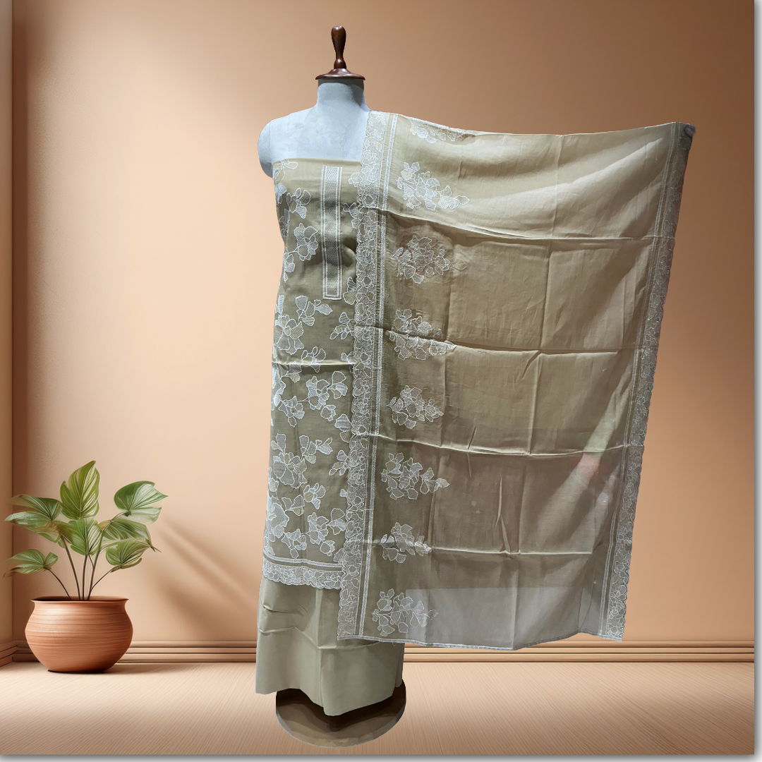 MUL CHANDERI SUIT WITH EMBROIDERY