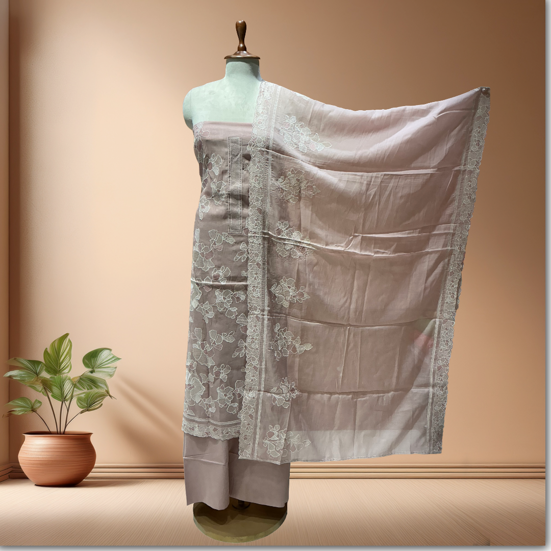 MUL CHANDERI SUIT WITH EMBROIDERY