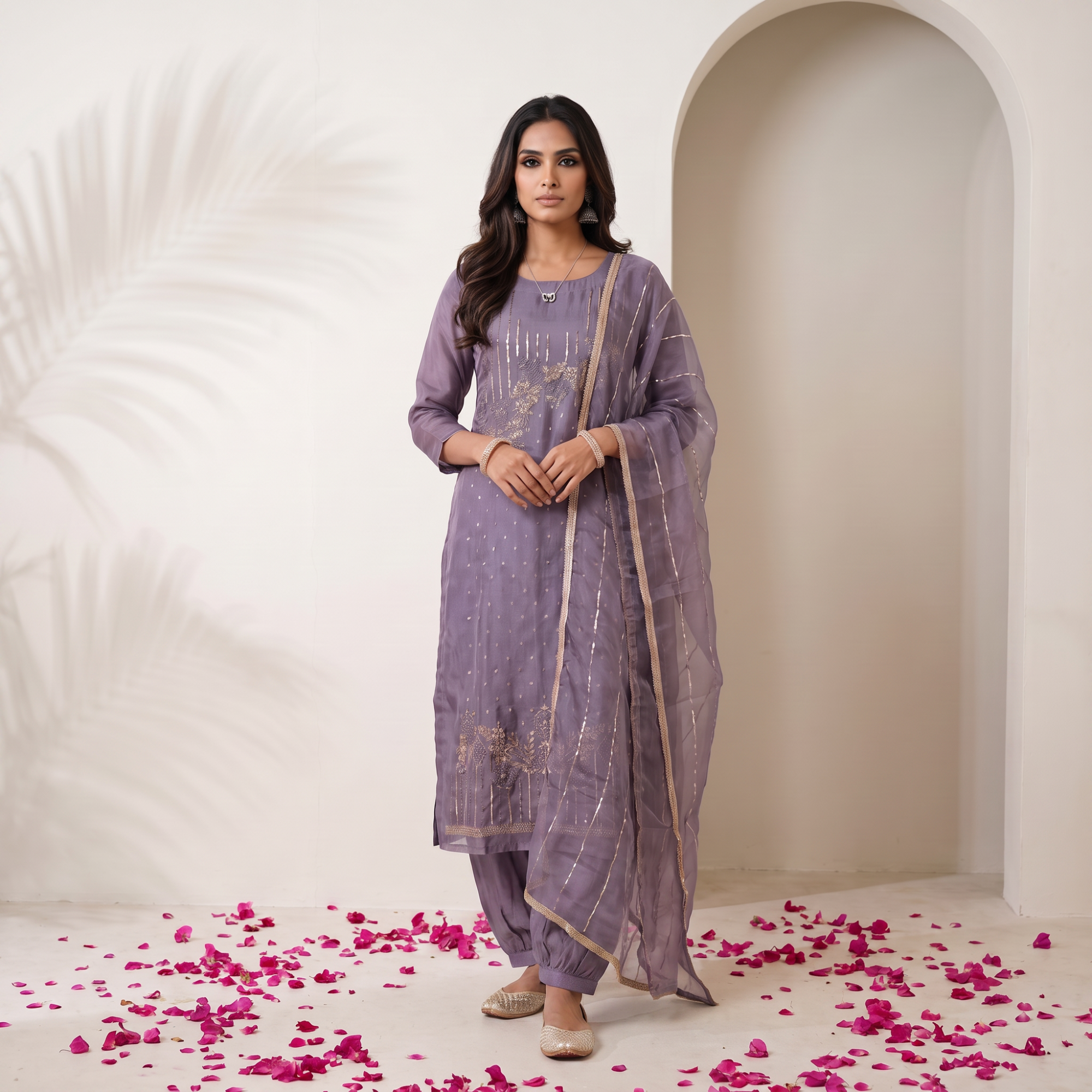 CRUSH TISSUE SUIT WITH DELICATE WORK (UNSTITCHED)