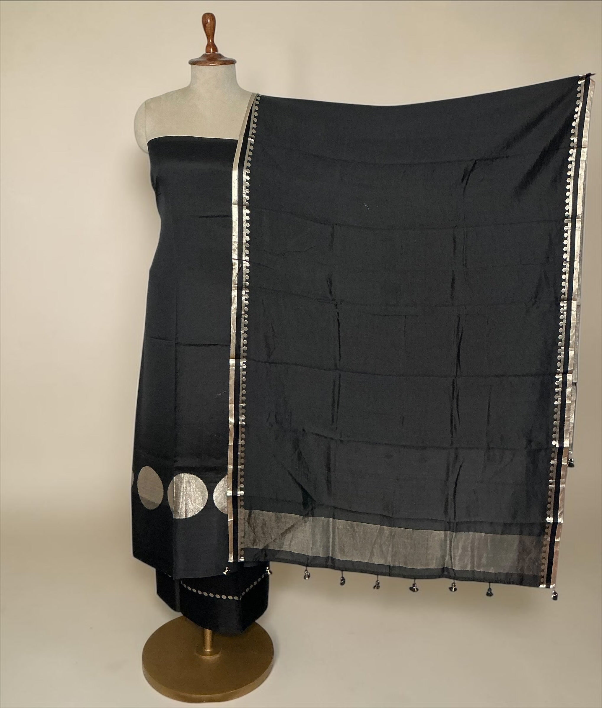 Pure chiniya silk unstitched suit with beautifull weaving dupatta - BLACK