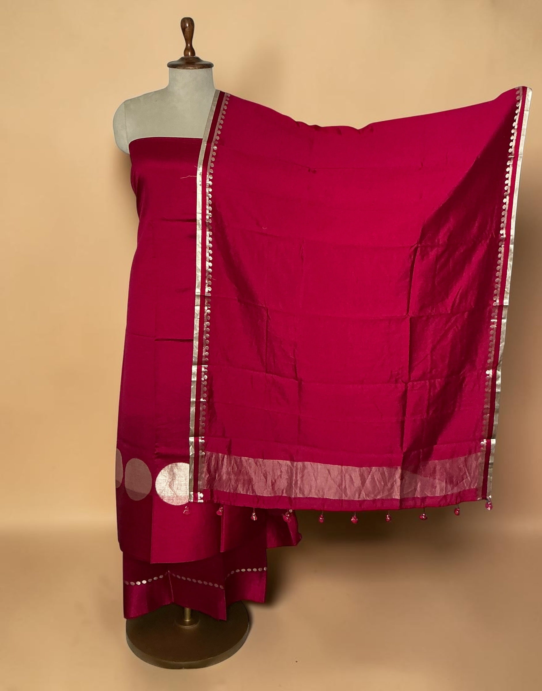 Pure chiniya silk unstitched suit with beautifull weaving dupatta - Magenta