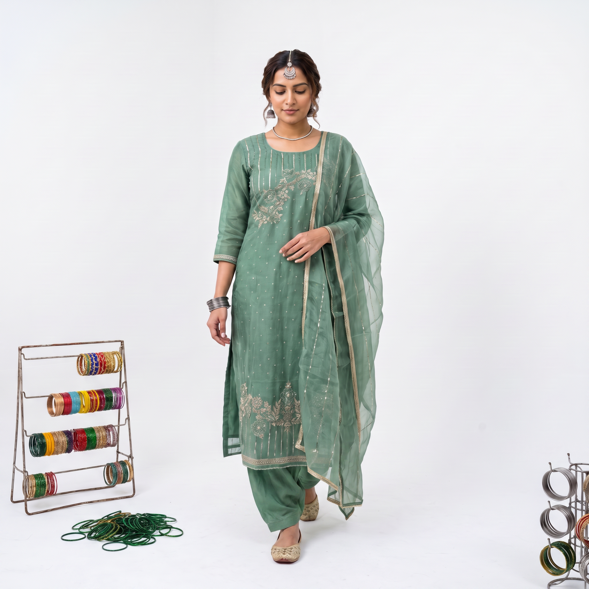 CRUSH TISSUE SUIT WITH DELICATE WORK (UNSTITCHED)