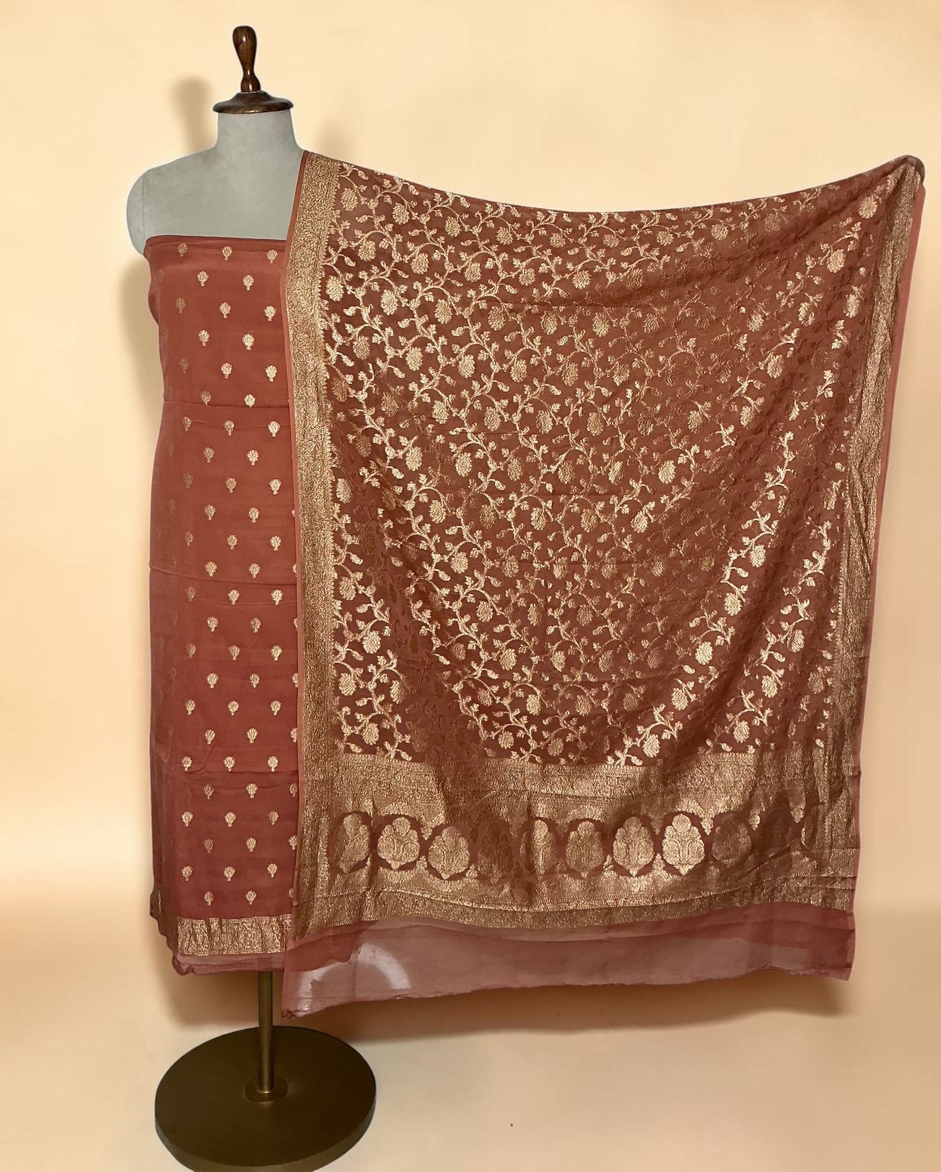 Pure khaddi georgette unstitched suit - RUST