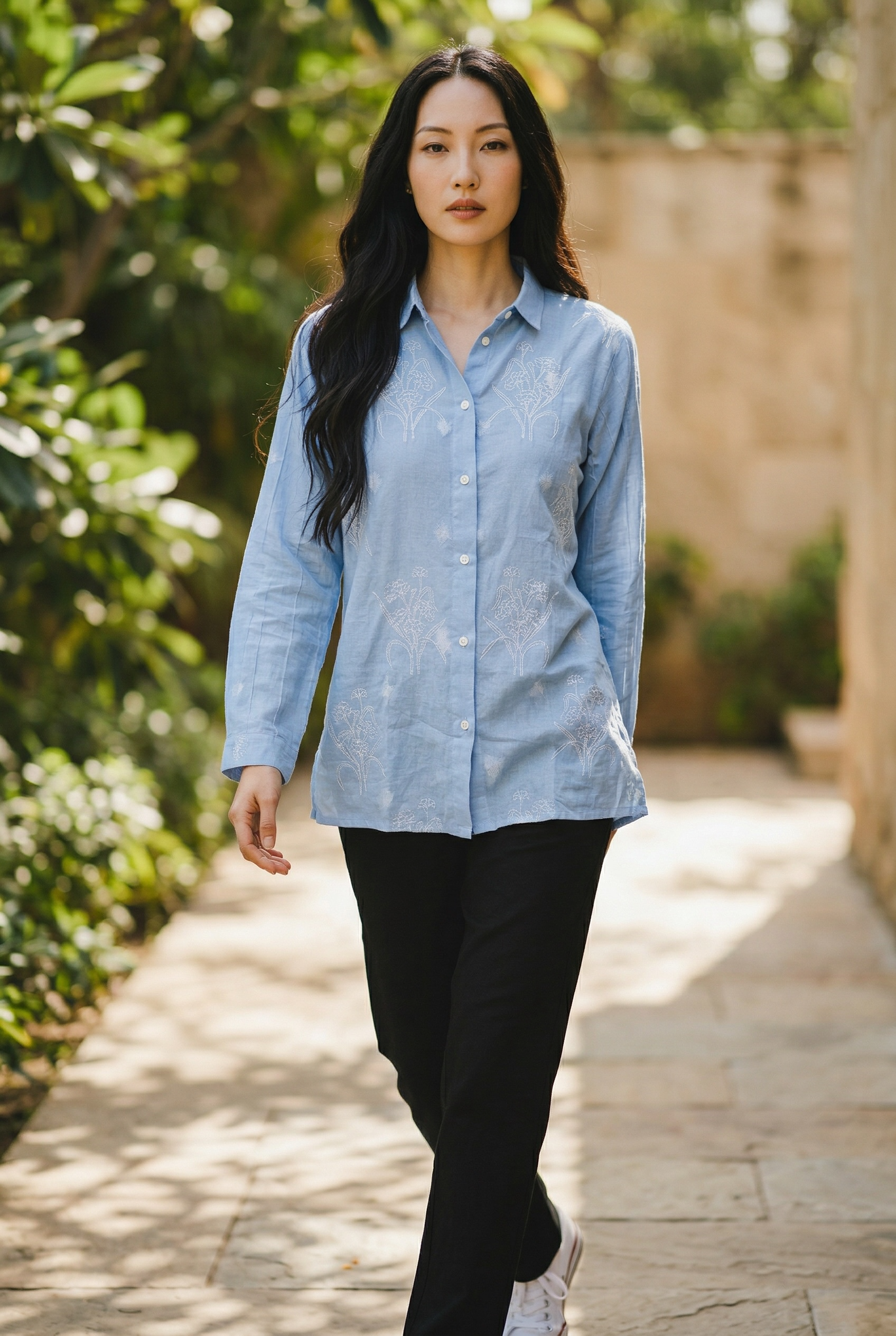 women's cotton shirt - embroidered casual and office wear top