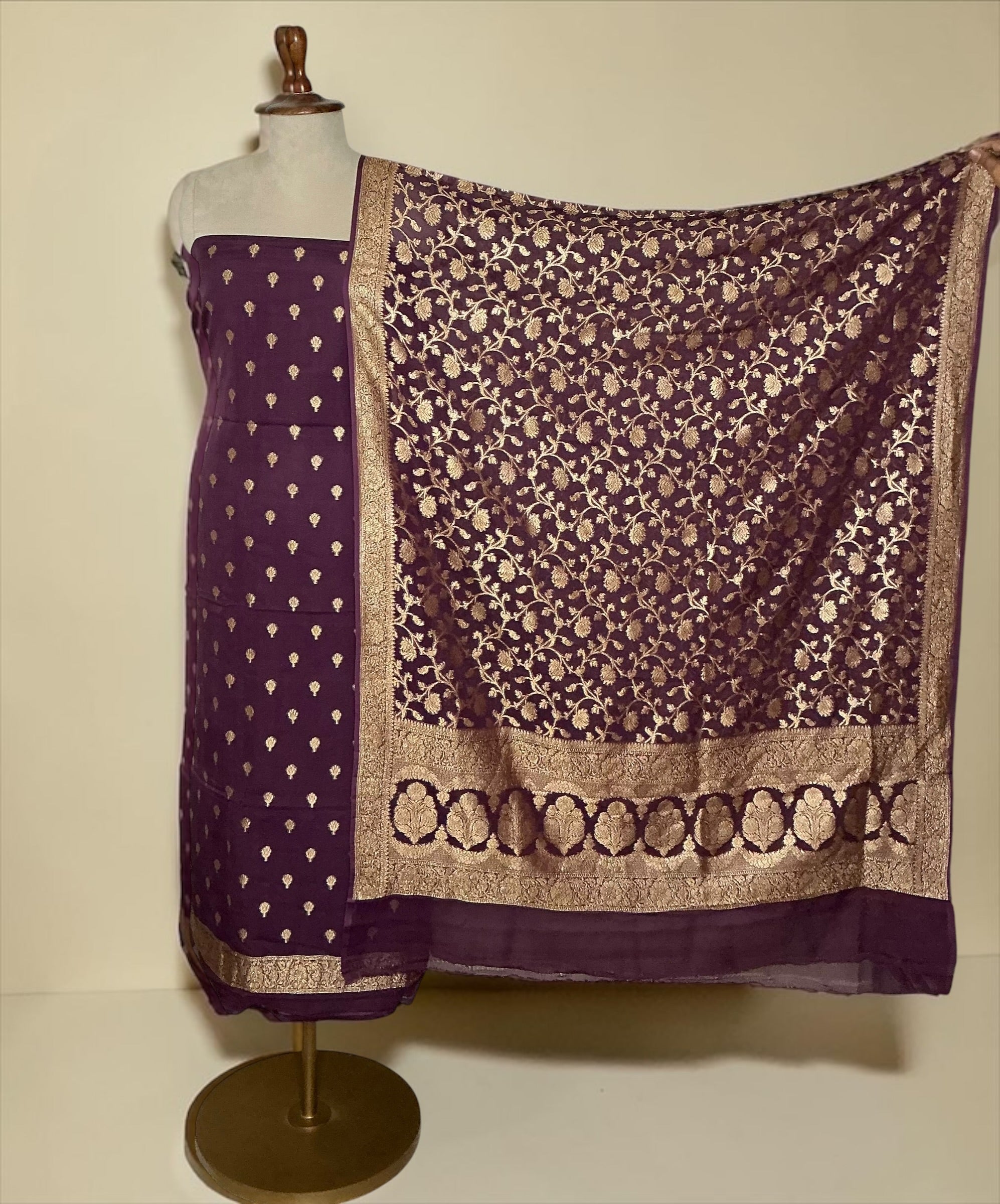 Pure khaddi georgette unstitched suit - WINE