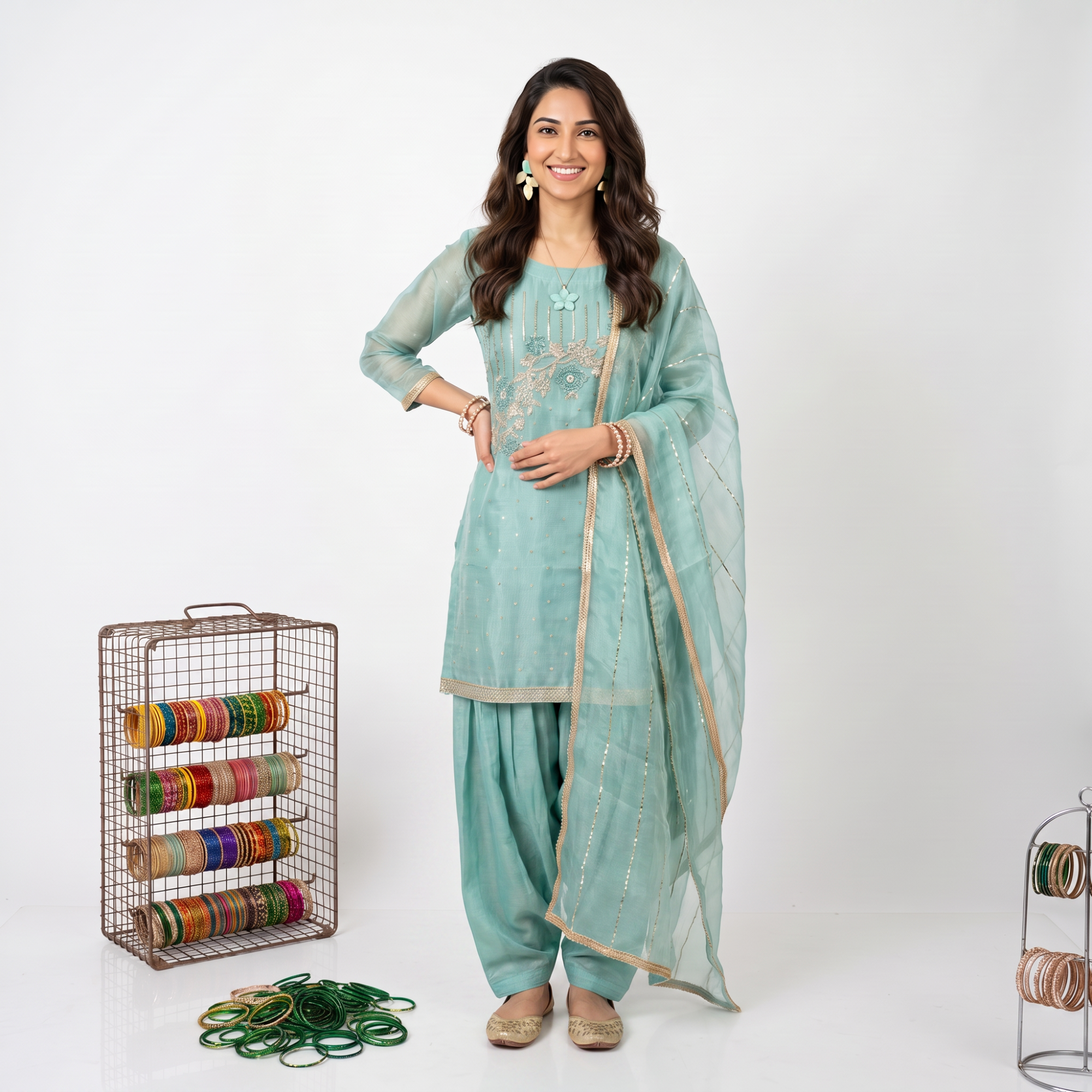 CRUSH TISSUE SUIT WITH DELICATE WORK (UNSTITCHED)