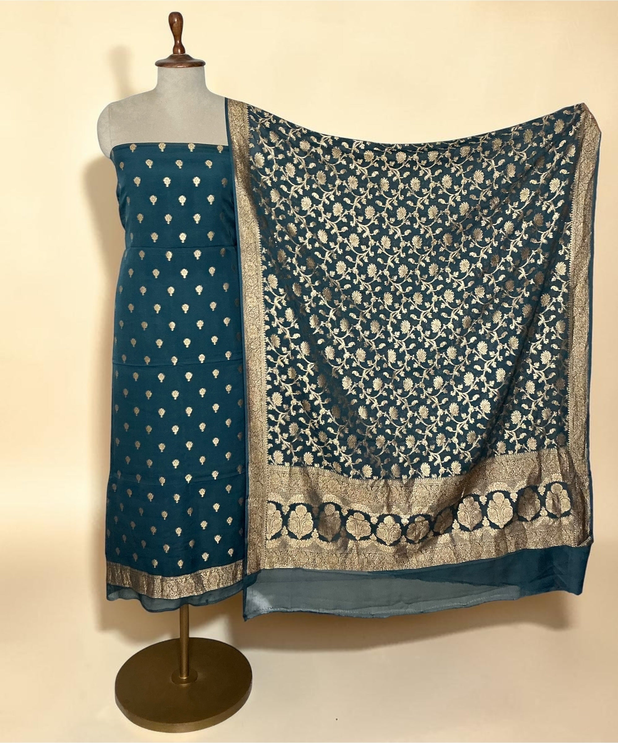 Pure khaddi georgette unstitched suit - Greyishblue