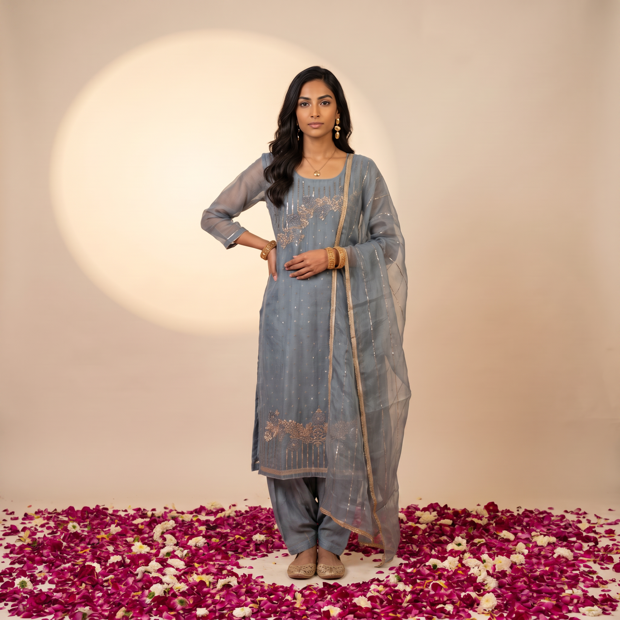 CRUSH TISSUE SUIT WITH DELICATE WORK (UNSTITCHED)