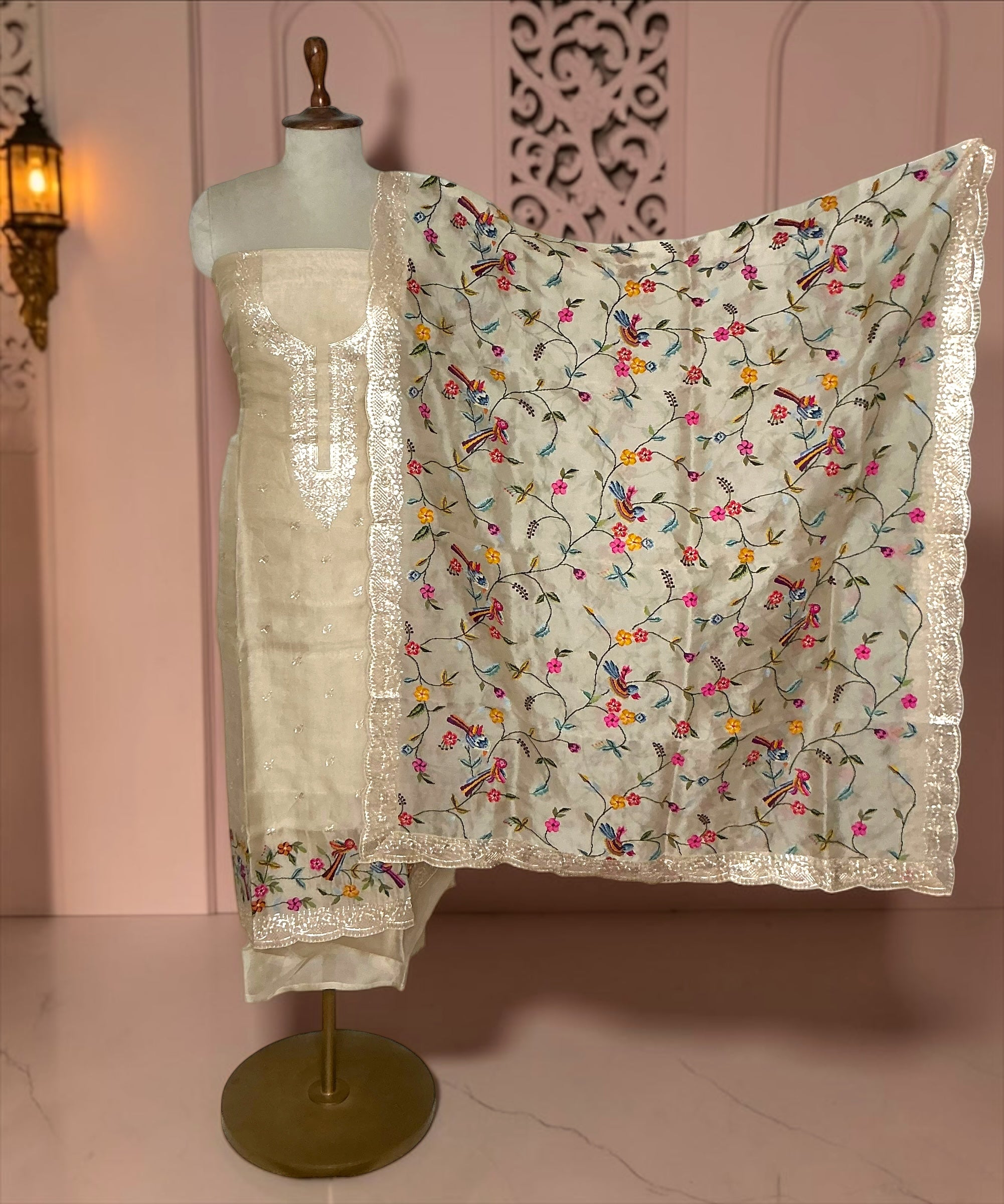 PURE KORA SILK THREAD EMBROIDERY SUIT