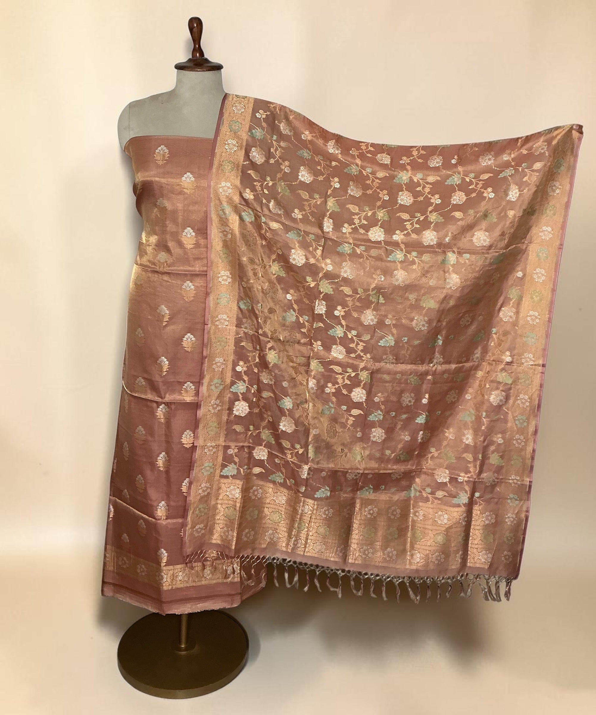 Pure tissue silk unstitched suit - Onionpink