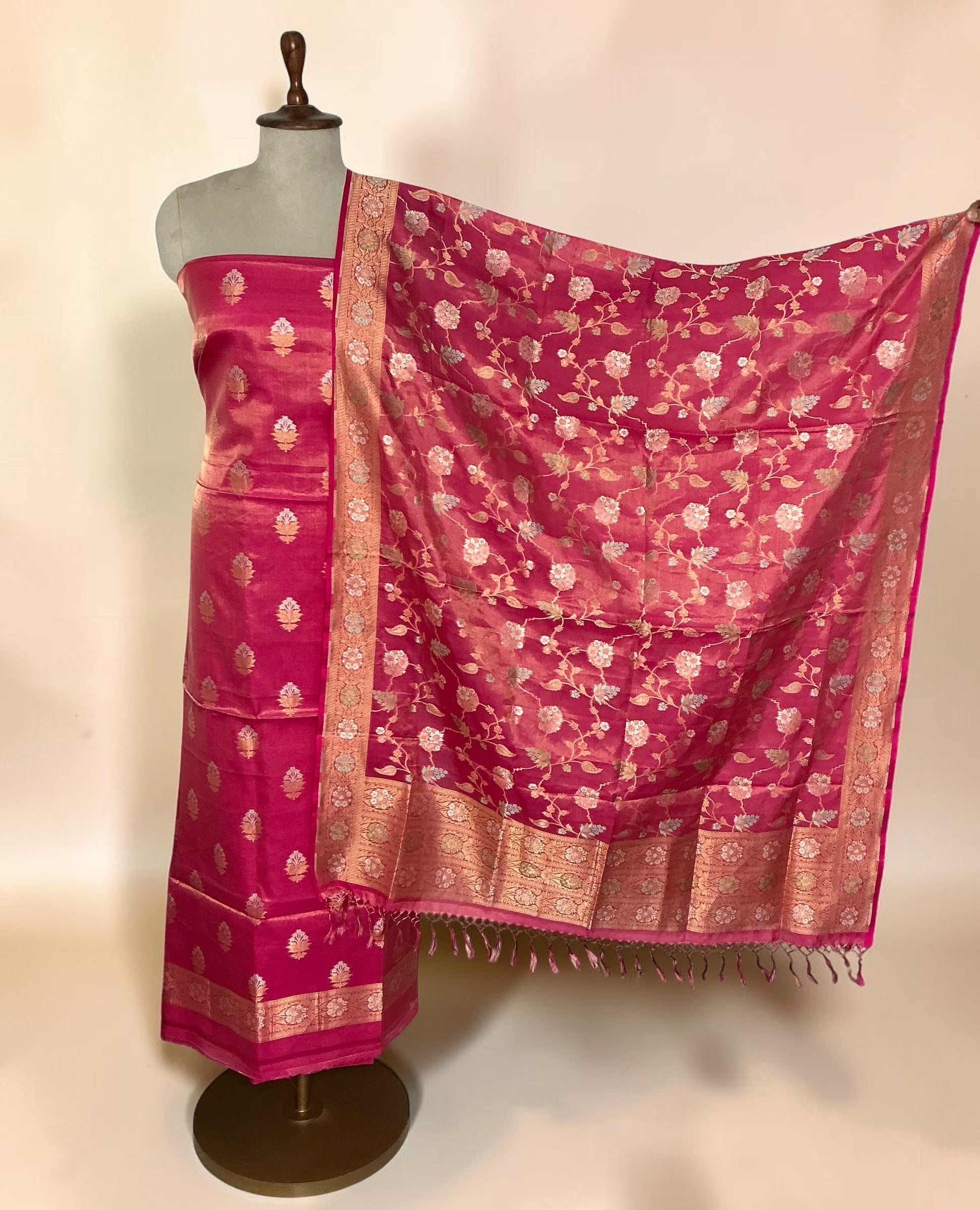 Pure tissue silk unstitched suit - Ranipink