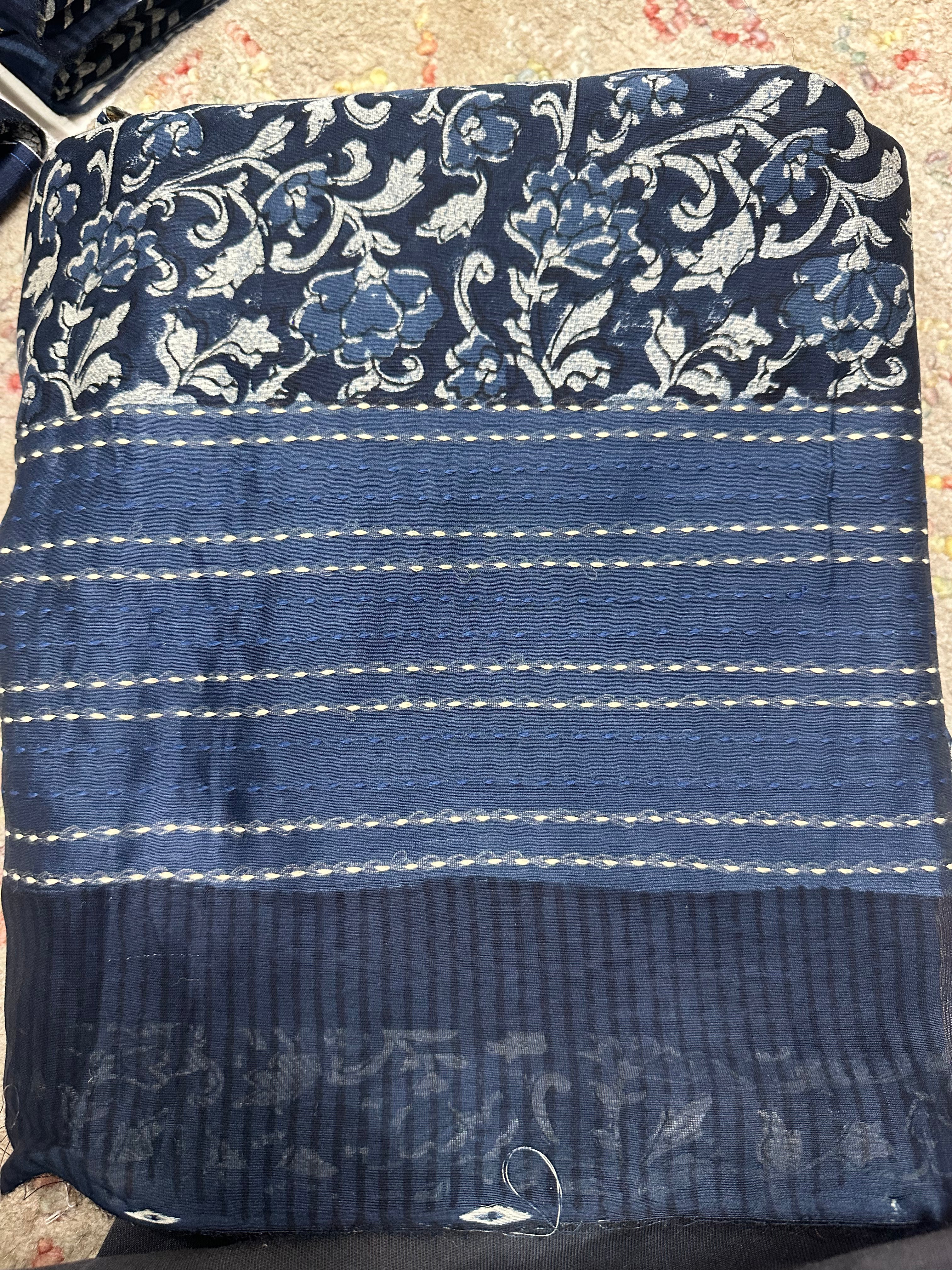 Maheshwari silk suit with kantha work