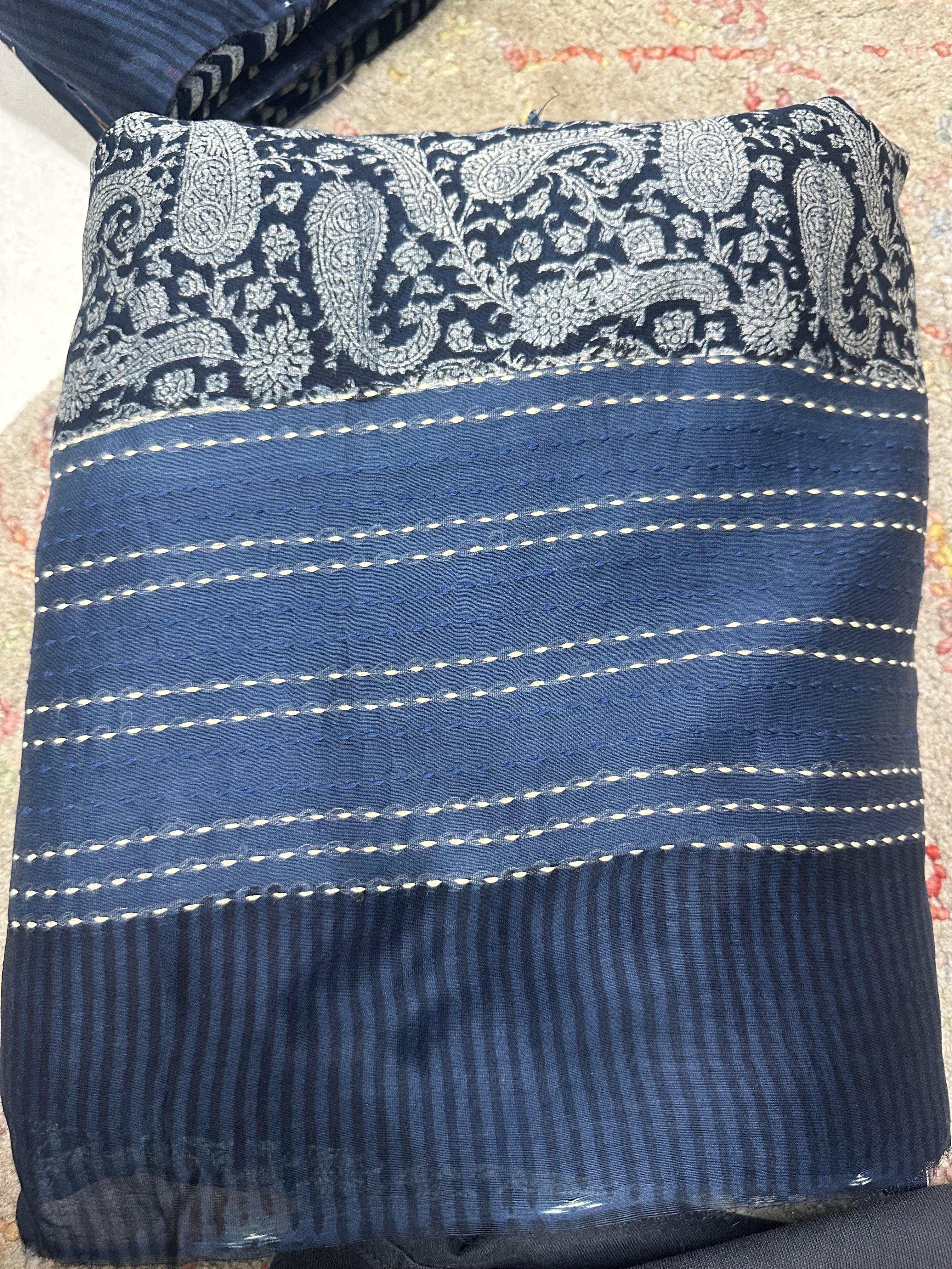 Maheshwari silk suit with kantha work