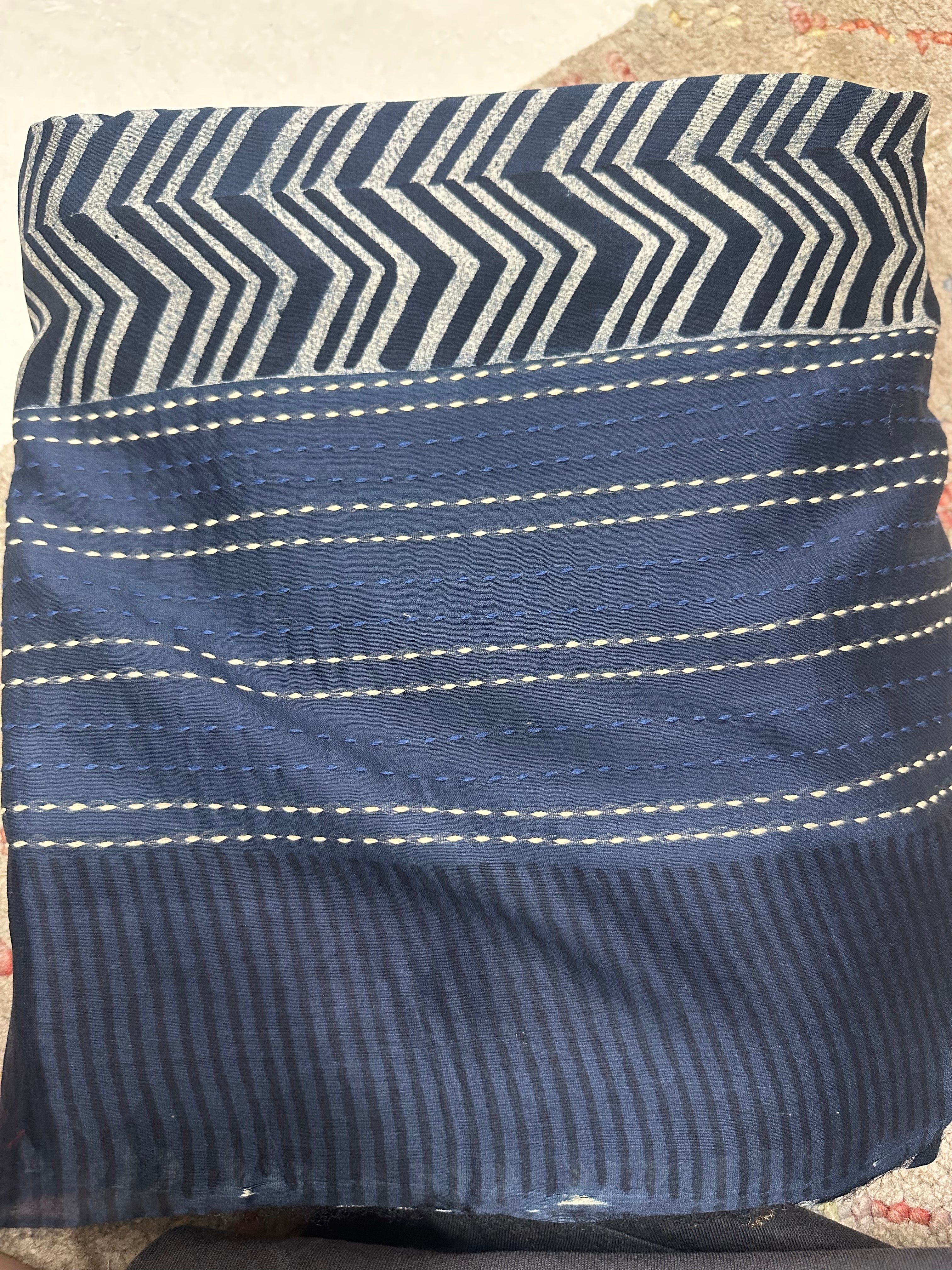 Maheshwari silk suit with kantha work