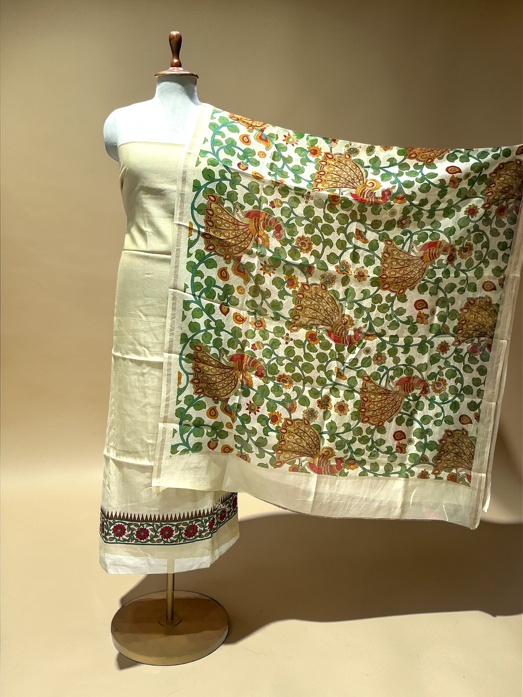 PREMIUM MAHESHWARI SILK  SUIT WITH KALAMKARI DUPATTA