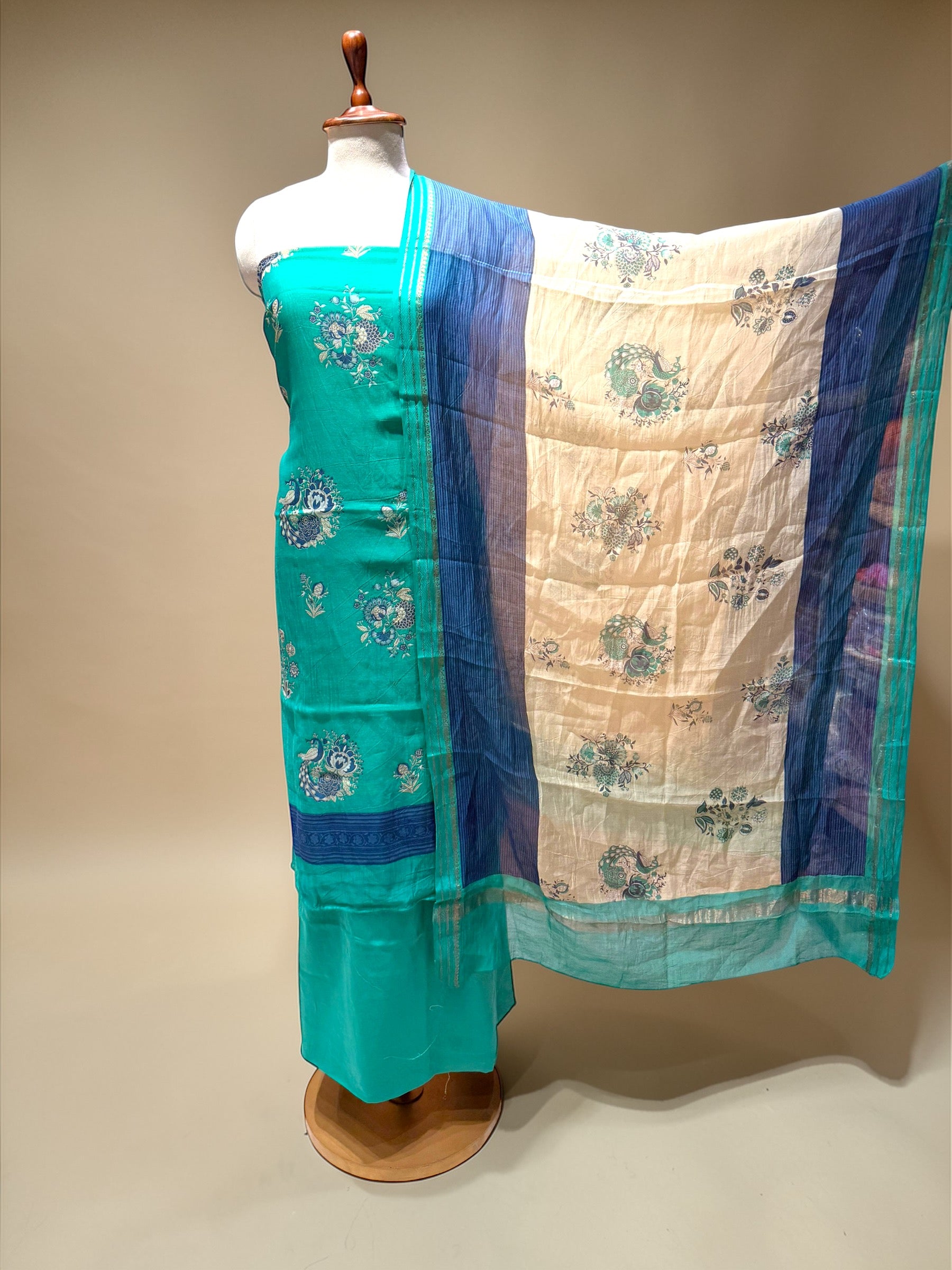 MUL CHANDERI SUIT IN BEAUTIFUL PRINTS